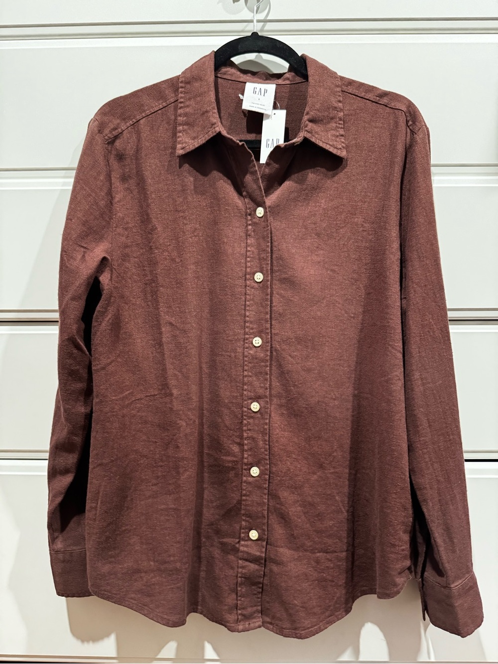 NWT Gap Oversized Linen-Blend Easy Shirt Button Down Chocolate Bar Brown Small - Picture 4 of 6